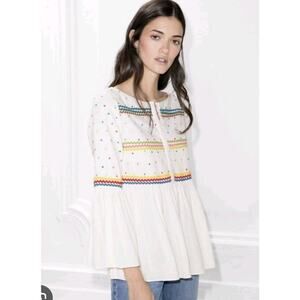 Paris Atelier & Other Stories: Ivory Polka dot & ric rac peplum top, 8 EUC